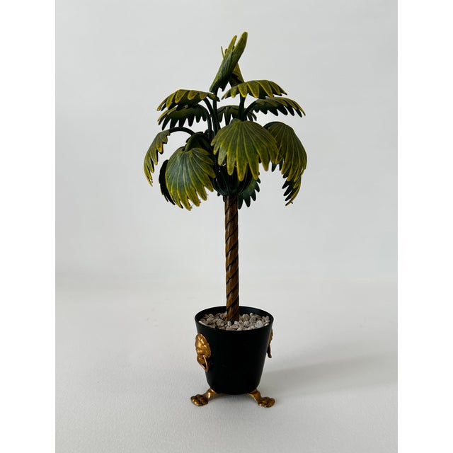 Hollywood Regency 1980s Miniature Petit Choses Decorative Tole Potted Palm Tree in Urn With Lions Heads For Sale - Image 3 of 10