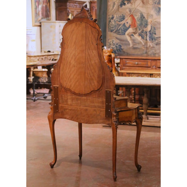 19th Century French Louis XV Style Walnut Coiffeuse Dressing Table With Mirror For Sale - Image 13 of 13