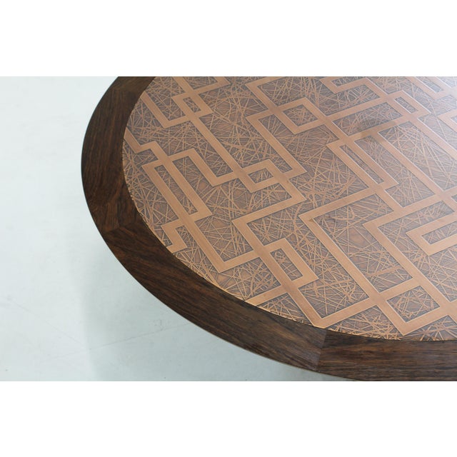 1960s Vintage Brutalist Round Copper and Wood Coffee Table, 1970s For Sale - Image 5 of 7