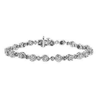 .925 Sterling Silver 1.0 Cttw Diamond Swirl Beaded Link Bracelet (I-J Color, I3-Promo Clarity) - 7.25" Inches For Sale