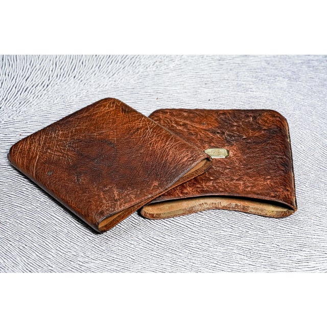 Gold Exotic Ostrich Leather Antique Cigar Case Holder Luxury Art Deco 14k Gold For Sale - Image 8 of 11