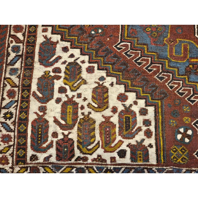 Vintage Qashqai Tribal Area Rug, Hand-Knotted Wool, Geometric Medallions, 4x6, Rust & Navy For Sale - Image 16 of 16