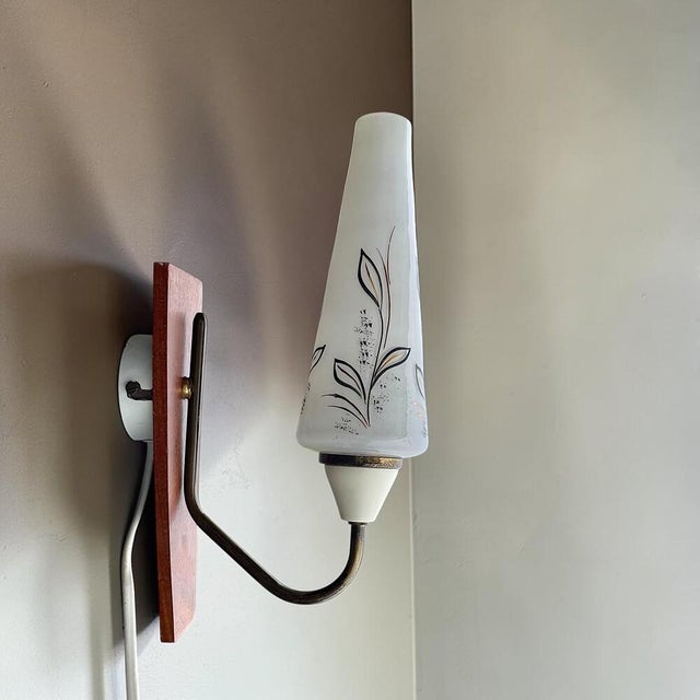 Danish Modern Teak and White Opaline Glass Wall Sconce, 1960s For Sale - Image 12 of 12