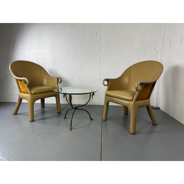 Modernist Brutalist Budji Layug Leather Chairs, set of 2 High Quality Made and very decorative, tropical modern, minimal,...