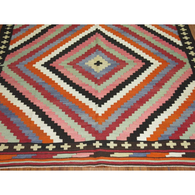 One-of-a-kind, mid-20th-century Hand-knotted square room size Turkish kilim. Professionally Washed & personally vetted....