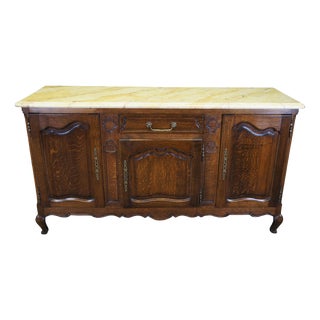 Antique French Provincial Belgian Oak Faux Marble Buffet Sideboard Credenza For Sale