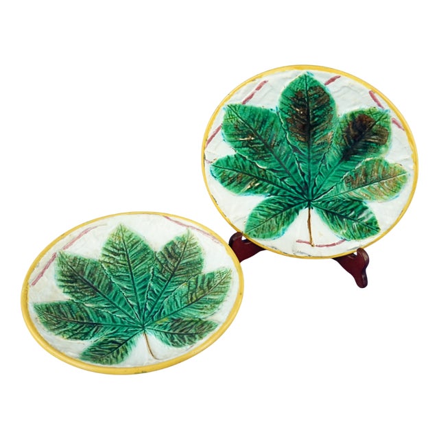 Antique Ceramic Plate and Stand from George Jones Factory, 1800s, Set of 2 For Sale