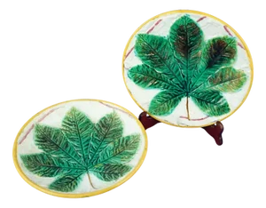 Antique Ceramic Plate and Stand from George Jones Factory, 1800s, Set of 2