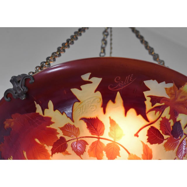 French Art Deco Pendant Light by Galle - 1925 Gallé Cameo Chandelier France For Sale - Image 13 of 15