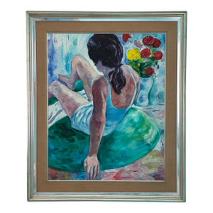 Mid-Century Figural Oil Painting by Jim Hernandez – Barcelona, 1979