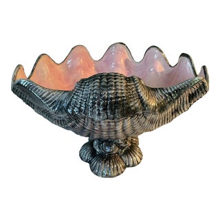 Vintage Ceramic Grey Shell Pedestal Dish For Sale