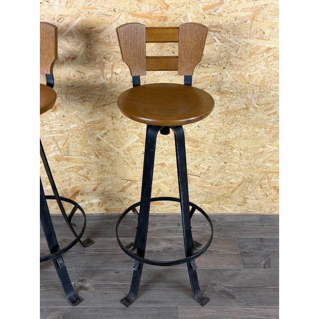 1960s Vintage Brutalist Bar Stools in Iron and Wood, 1960s, Set of 2 For Sale - Image 5 of 18