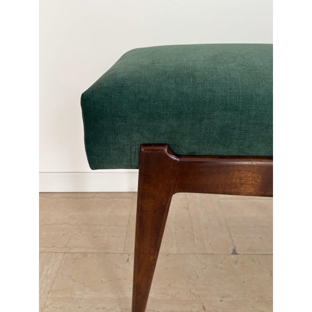 Brown Italian Bench in Wood and Green Velvet, 1950s For Sale - Image 8 of 10