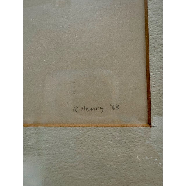 Framed original nude figural study by Robert Henry, dated 1963. Expressive ink wash drawing with spare modernist handling...