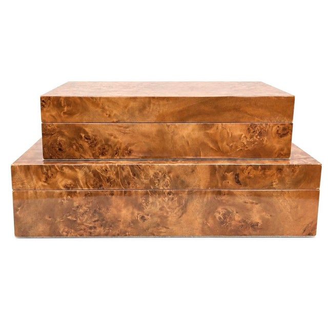 Brand new - never used Set of 2 Color: Honey Burl Materials: Burl Veneer/ MDF/ Linen Lined Fabric Glossy Finish Care...