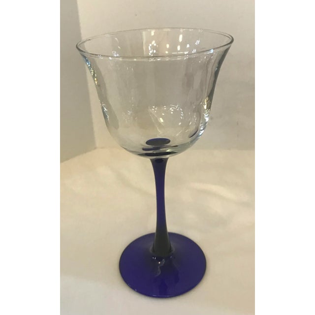 Vintage Blue Stem Crystal Wine Glasses - Set of 6 For Sale - Image 4 of 7