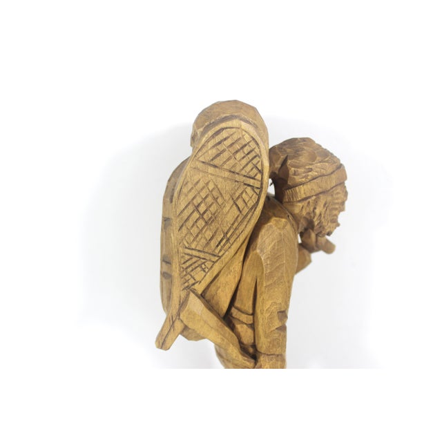 V Fortin 13” Vintage Hand Carved Wood Hunter Trapper Winter Traveller French Canadian Folk Art, Figurine, Signed Wood Carving Quebec Man For Sale - Image 6 of 16