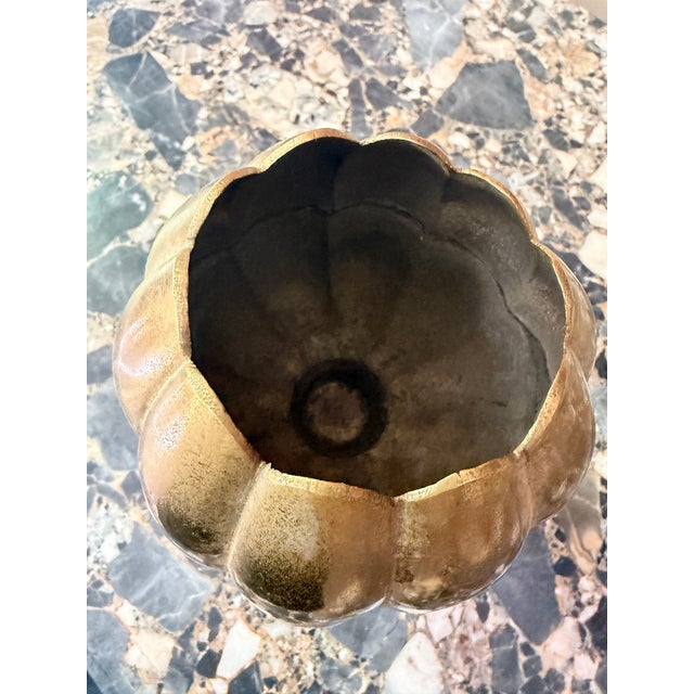 Mid-Century Modern Brass Lotus Planter Vase For Sale - Image 3 of 7