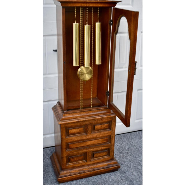 1970s Ridgeway Oak Grandfather Clock Jacobean Style Barley Twist Tempus Fugit For Sale - Image 5 of 18
