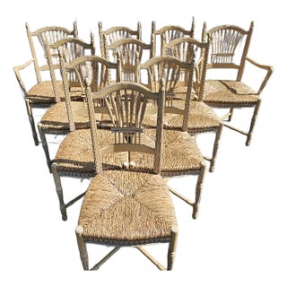 French Wheat-Sheaf Dining Chairs With Rush Seats - Set of 10 For Sale