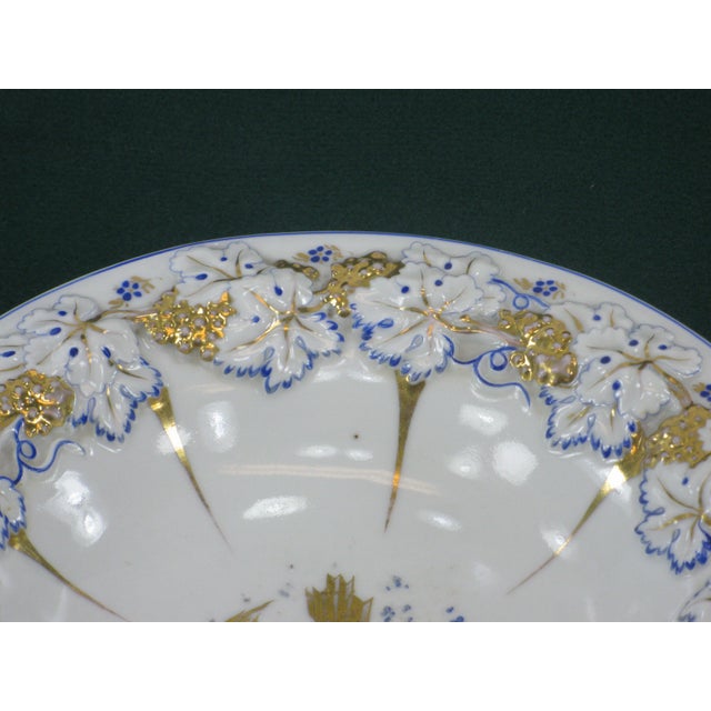 Art Nouveau Mid 19th Century KPM Porcelain Neoclassical Bow & Arrow, Grapes & Leaves Bowl, Hand Painted Gold & Blue Accented For Sale - Image 3 of 14