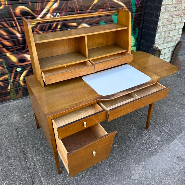 Mid-Century Modern John Van Koert for Drexel Desk With Bookcase Topper and Chair Rare For Sale - Image 3 of 12