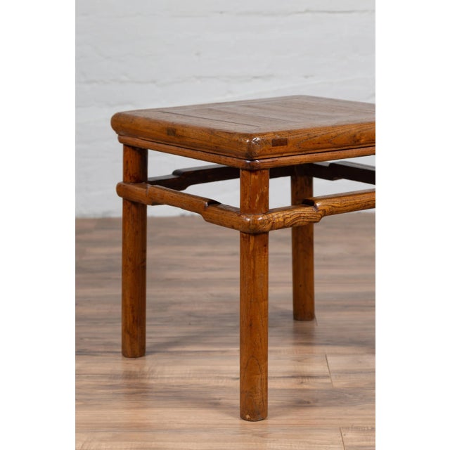Chinese Antique Ming Style Natural Wood Side Table with Humpback Stretcher For Sale - Image 4 of 13