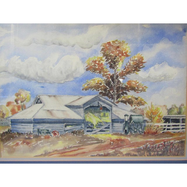 Farmhouse Vintage Watercolor Painting Old Country House/Barn by Norman (1963) For Sale - Image 3 of 9