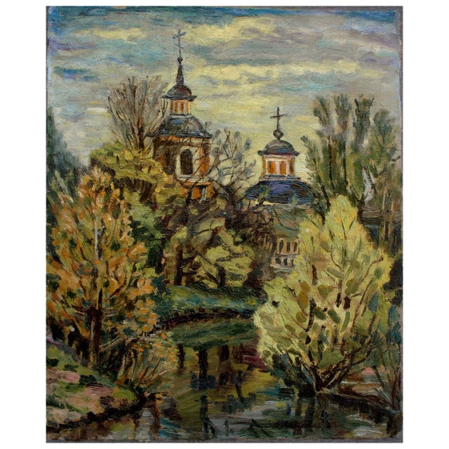1990s 1990s Cathedral of the Pacific Landscape, II Impressionist Style Oil Painting For Sale - Image 5 of 5