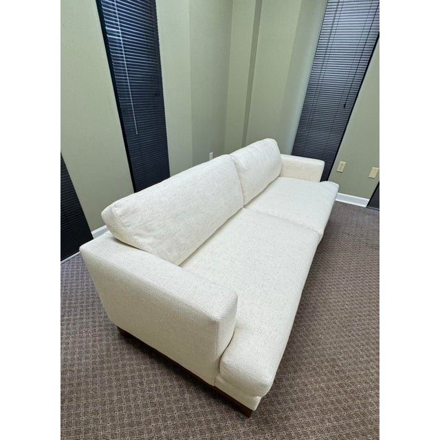 Lee Industries Lee Industries 8 Foot Two Cushion Sofa With Oak Base in White Woven Linen Blend Fabric For Sale - Image 4 of 10