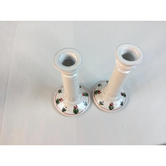 Pair of tall candlesticks marked, MM PORTUGAL. Candlesticks stand 7.125 inches in height, with a base of 3.75 inches in...