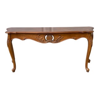 Ethan Allen French Country Carved Pine Console Table For Sale