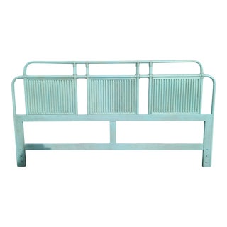 Vintage Palm Beach Regency Ficks Reed Turquoise Green, Blue Bamboo King Size Headboard For Sale
