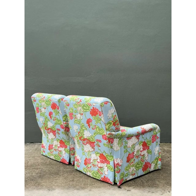 Baby Blue Vintage Floral Upholstered Armchairs - Pair For Sale - Image 8 of 12