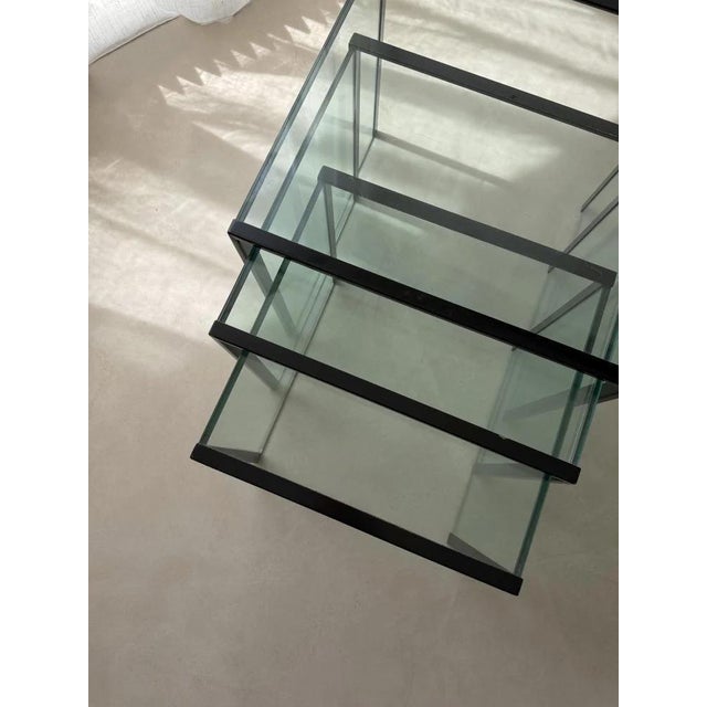 Postmodernist Nesting Tables Glass Black Metal, 1980s, Set of 3 For Sale - Image 9 of 12