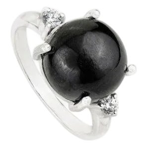 Vintage Black Star & Zircon Ring in White Gold Setting, Size 8.5 For Sale