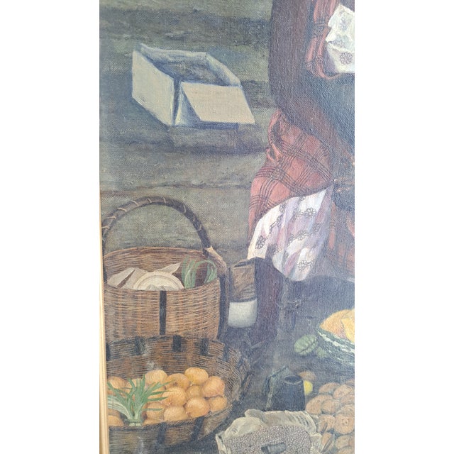 1967 Original Oilpainting African Women Selling in market.by Marion Campbell,Nesheim, Framed For Sale - Image 11 of 12