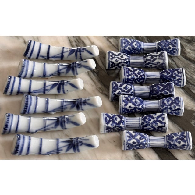 English Mid-Century Asian Blue & White Fine Porcelain Knife Rests - A Baker’s Dozen For Sale - Image 3 of 18