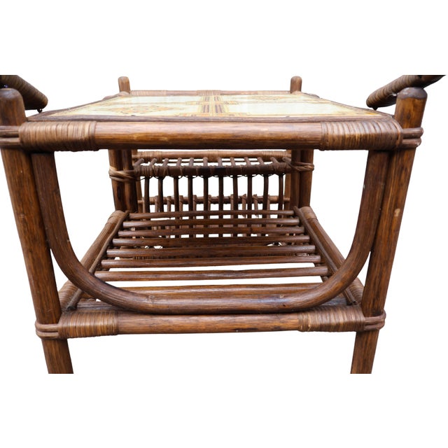 1960s Italian Bamboo & Rattan Tile-Top Drinks Trolley Bar Cart For Sale - Image 15 of 18