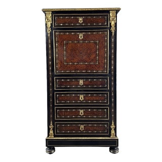 Antique 19th Century Napoleon III Secretary in Marquetry and Gilt Bronze For Sale