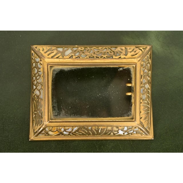 Metal Tiffany Studios New York Grapevine Bronze Doré and Favrile Slag Glass Desk Calendar Holder or Picture Frame For Sale - Image 7 of 12