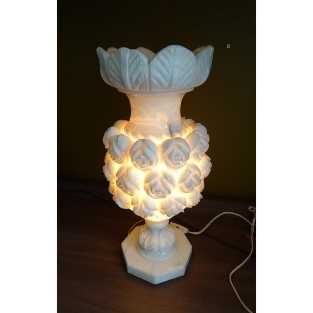 Italian Carved Flowers Alabaster Table Lamp, 1950s For Sale - Image 6 of 18