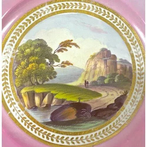 English Antique Porcelain Landscape Scene Plate For Sale - Image 3 of 5