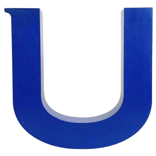 Vintage Blue Iron Facade Letter U, 1970s For Sale - Image 9 of 9