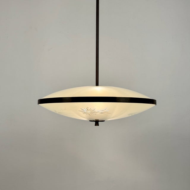 Vintage Ufo Pendant Lamp by Pietro Chiesa for Fontana Arte, 1940s, in Very Good conditions. Designed 1920 to 1949 This...