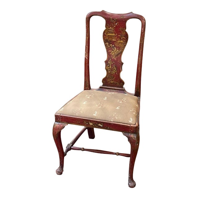 19th Century English Queen Anne Red Lacquered Chinoiserie Side Chair For Sale