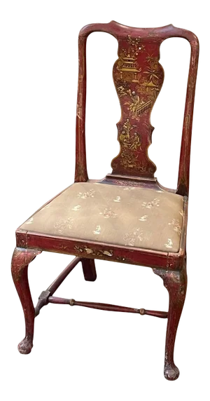 19th Century English Queen Anne Red Lacquered Chinoiserie Side Chair