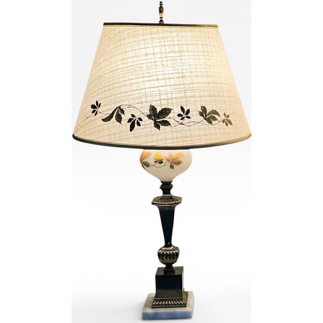 Mid 20th Century Mid 20th Century Neoclassical Brass and Painted Milk Glass Grapevine Lamps - A Pair For Sale - Image 5 of 18