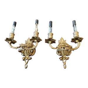 Pair of Antique French Gilt Bronze Petite Sconces