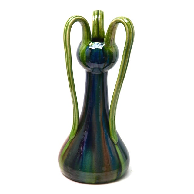 Art Nouveau Blue & Green Vase For Sale - Image 4 of 7